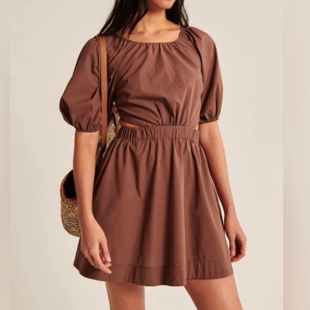 Brown Cut Out Puff Sleeve Mini Dress A&F